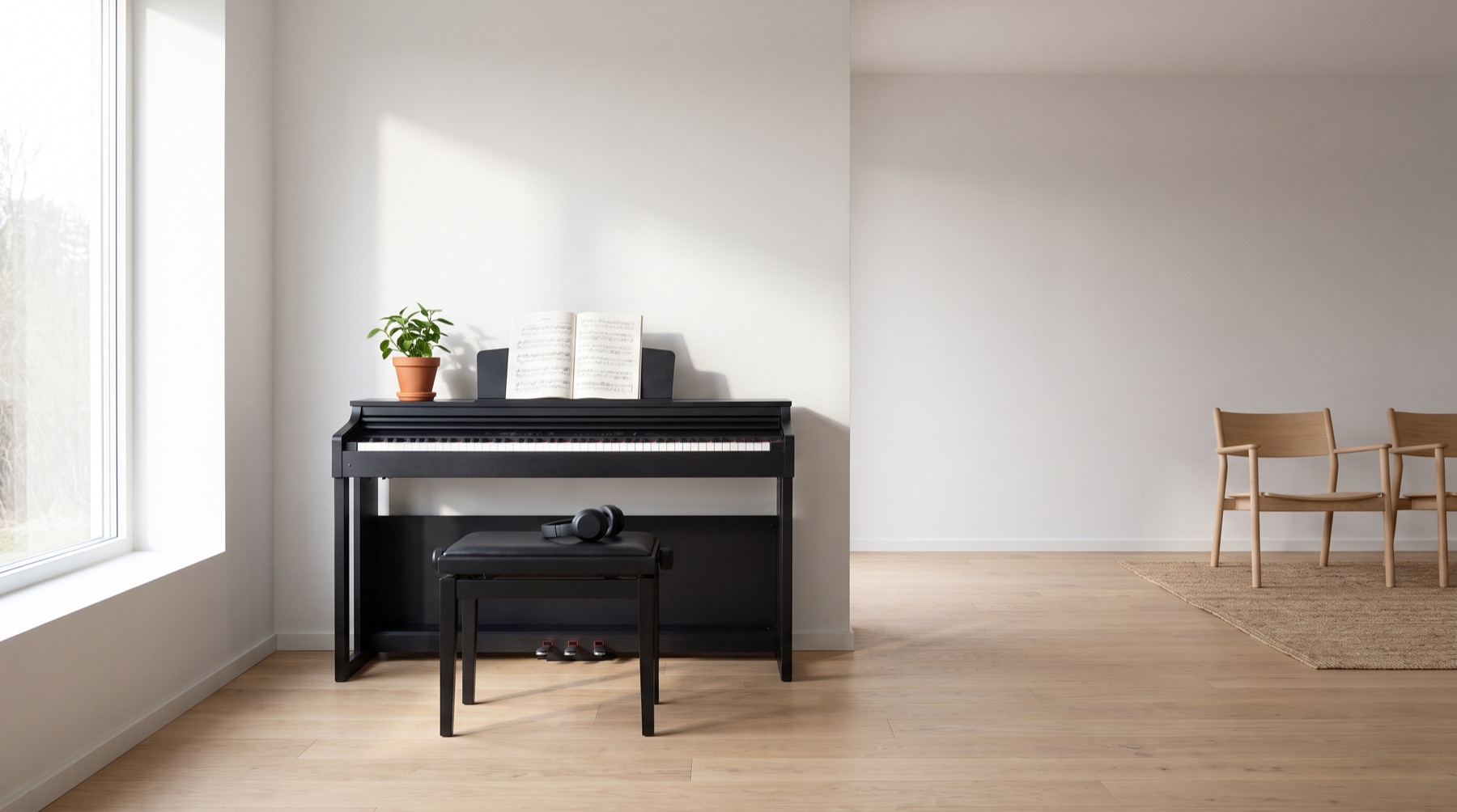 Digital piano in a living room